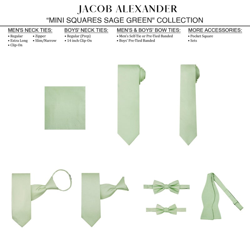 Jacob Alexander Men's Woven Subtle Mini Squares Adjustable Pre-Tied Banded Bow Tie - Sage Green - Image 5
